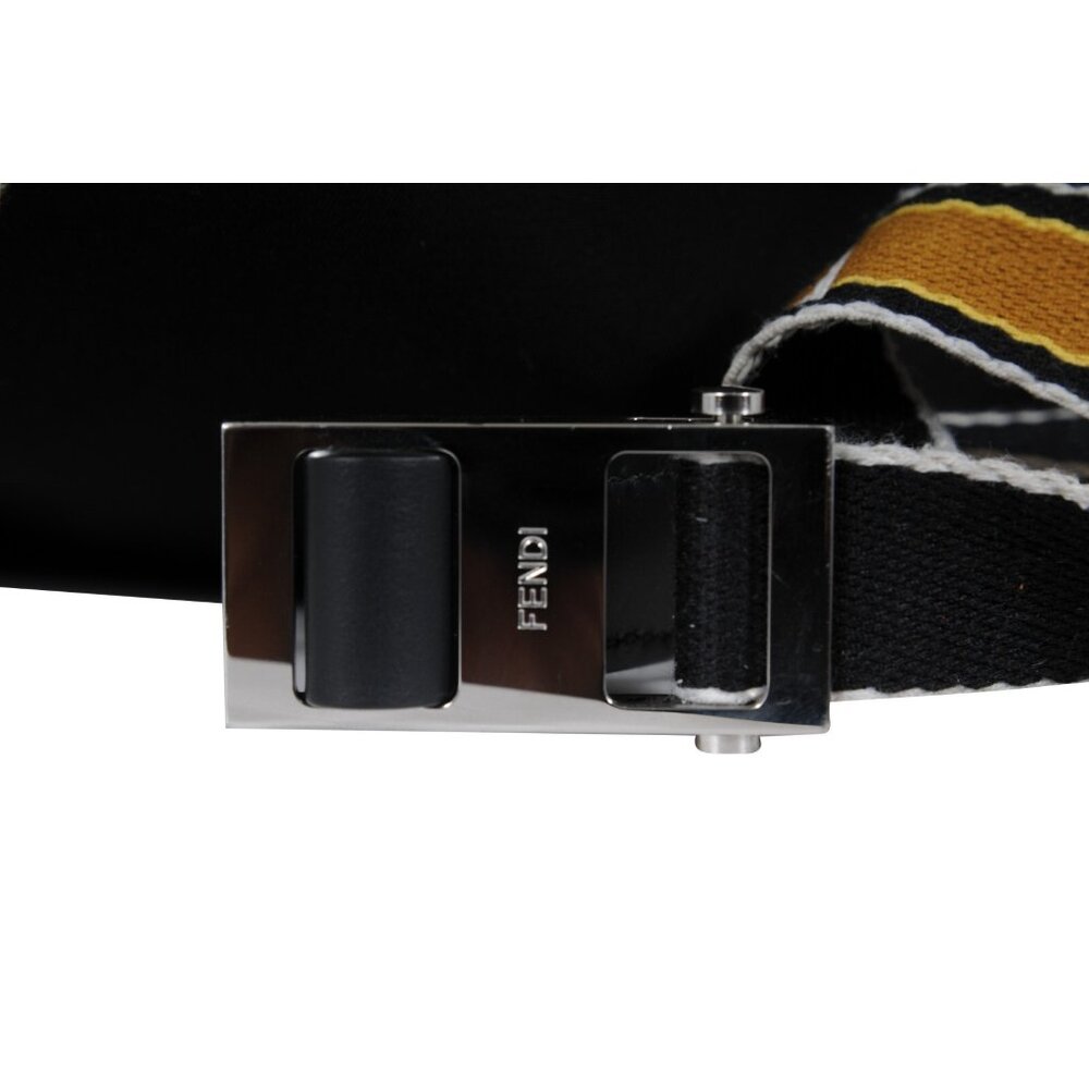 Fendi Mens Nylon Vitello Drawstring Backpack Black Leather Logo Yellow Straps - Picture 8 of 16